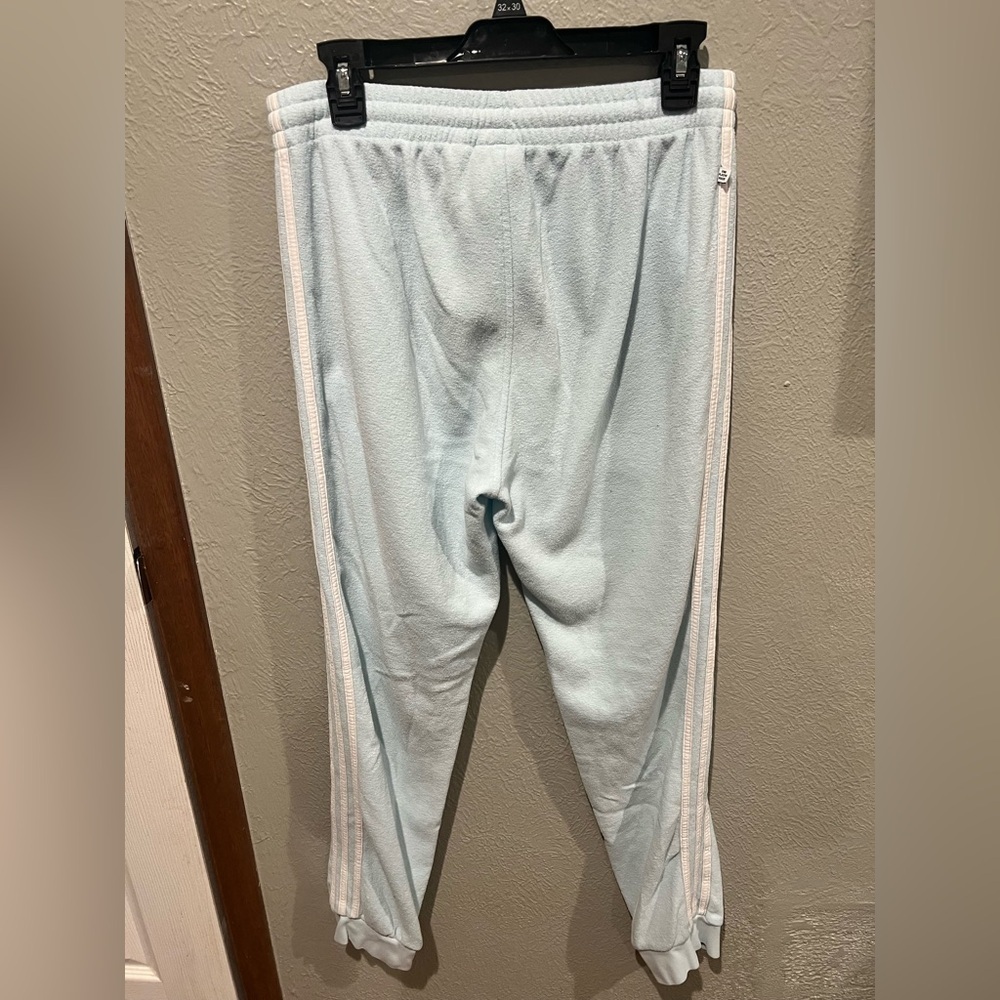 adidas Pale Blue Joggers with White Stripes Terrycloth Material Size Large EUC - Picture 3 of 5